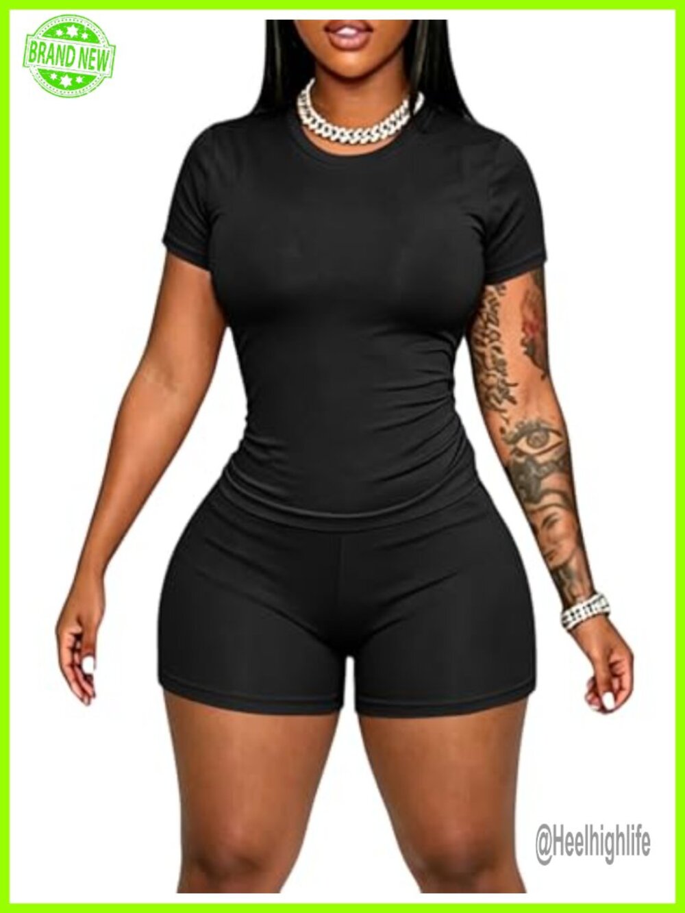 Women's 2-Piece Short Sleeve Bodycon Workout Set - Shorts Gym Lounge